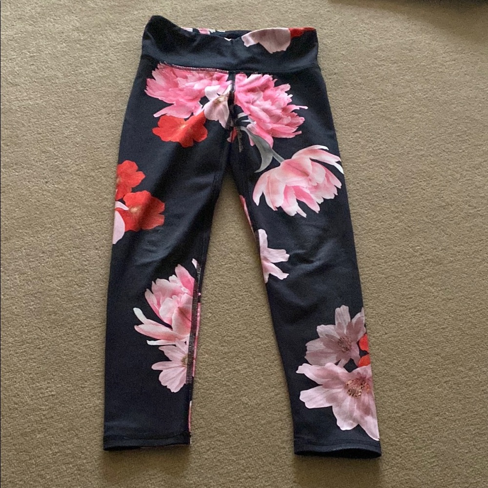 Floral Print Kids Leggings - Black and Pink